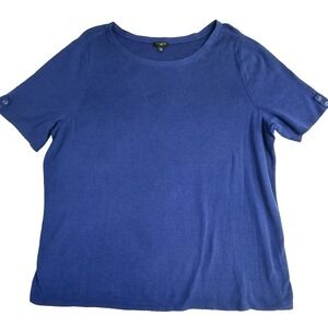 Talbots Knit Sweater Top Short‎ Sleeve Women's 2X Scoop Neck Royal Blue Work